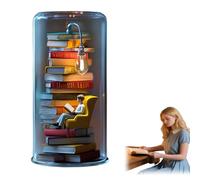 Reader Night Light, LED Resin Stained Stacked Books Lamp, 3D Miniature Book Lamp with Eye-Caring Warm Light, Glass Dome Book Nook Lamp for Home/Office/Library, Gift for Book Lovers (D)
