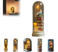 Reader Night Light, Led Resin Stained Stacked Books Lamp, Miniature Book Lover Lamp Sculpture with Mini Books and Led Light, 3D Miniature Book Lamp, Gifts for Book Lovers and Art Enthusiasts