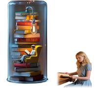 Reader Night Light,Miniature Book Lover Lamp Sculpture with Mini Books and LED Light, Mini Reading Figurine,Tiny Bookshelf Library Statue,3D Miniature Book Lamp,Gift for Bedroom Ambience (E)
