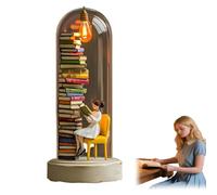 Reader Night Light, Miniature Book Lover Lamp Sculpture with Mini Books and LED Light, Mini Reading Figurine Tiny Bookshelf Library Statue, Gift for Family, Friends, Colleagues (C)