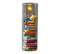 Reader Night Light, Miniature Book Lover Lamp Sculpture with Mini Books and LED Light, Reading Figurine Tiny Bookshelf Library Statue, Mini Library Book Lamp, Ideal for Family, Friends, Colleagues (D)