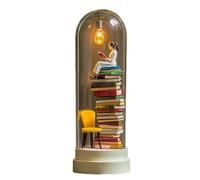 Reader Night Light, Miniature Book Lover LED Lamp with Tiny Books, 3D Bookshelf Sculpture, Warm Eye-Caring Light, Gift for Book Lovers, Home & Office Decor (B)