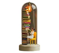Reader Night Light, Miniature Book Lover LED Lamp with Tiny Books, 3D Bookshelf Sculpture, Warm Eye-Caring Light, Gift for Book Lovers, Home & Office Decor (C)