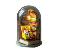 Reader Night Light, Miniature Book Lover Statue with Tiny Book & LED Light, Tiny Reading Figurine, Mini Bookshelf Library Sculpture, Gifit for Books Lovers and Dedroom,Diningroom Decoration