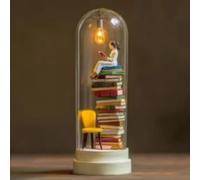 Reader Night Light, Tiny Bookshelf Library Statue Light for Desktop Decoration Lamp, Your Late-Night Reading Lamp, Cute Dome Decor Gifts for Book Lovers & Bedroom Ambience