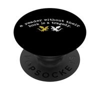 Reader Without a Book is Tragedy Funny Dragon Bookworm Gift PopSockets Adhesive PopGrip