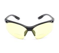 Readers.com The Clark Night Driving Safety Glasses with Bifocal Readers, Unisex Half Frame Wrap Around Yellow Lens Sunglasses for Men and Women, ANSI z87.1 Safety Glasses, Black + 3.00