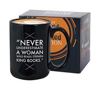 Readers Mug 15 oz Black, Never Underestimate A Woman Who Reads Bookworm Quote