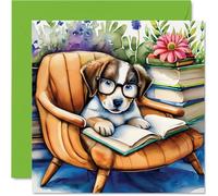 Reading Animal Cards - Dog Reading Birthday Card - Puppy Book Birthday Card for Friend Sister Brother Daughter Son Auntie Uncle Book Lover, 145mm Books Greeting Cards