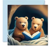 Reading Animals Cards - Bears Reading Birthday Card - Bear Book Birthday Card for Friend Sister Brother Daughter Son Auntie Uncle Book Lover, 145mm Books Greeting Cards