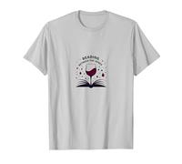 Reading Between The Wines Book and Wine Lover Art T-Shirt, Men, Silver, M