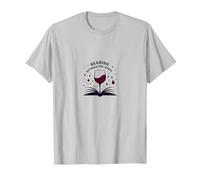 Reading Between The Wines Book and Wine Lover Art T-Shirt, Men, Silver, XL