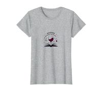 Reading Between The Wines Book and Wine Lover Art T-Shirt, Women, Heather Grey, XL