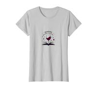 Reading Between The Wines Book and Wine Lover Art T-Shirt, Women, Silver, S