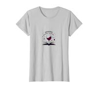 Reading Between The Wines Book and Wine Lover Art T-Shirt, Women, Silver, XXL