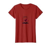 Reading Between Wine Book and Wine Lovers Art T-Shirt, Women, Cranberry Red, Large