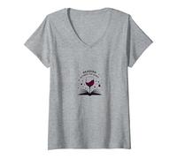 Reading Between Wine Book and Wine Lovers Art V-Neck T-Shirt, Women, Heather Grey, XL