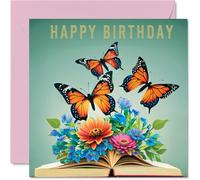 Reading Book Birthday Cards - Butterfly - Happy Birthday Card for Daughter Granddaughter Niece Sister Auntie Mum Nanny Book Lover, 145mm Books Bday Greeting Cards