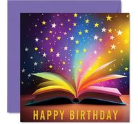 Reading Book Birthday Cards - Galaxy Stars - Happy Birthday Card for Daughter Granddaughter Niece Sister Auntie Mum Nanny Book Lover, 145mm Books Bday Greeting Cards