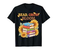 Reading Book Lovers Read Grow Bloom Sunflower Bookworm T-Shirt