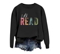 Reading Book Sweatshirt Women Let'S Read Graphic Long Sleeve Crewneck Pullover Top Teacher Library Bookish Casual Comfortable Soft Blouse Sweatshirts For Women Uk (Black, L)