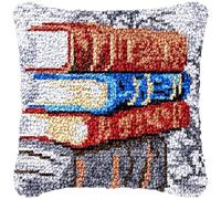 Reading Books Latch Hook Kits Pillow DIY Rug Crochet Hook Cushion Making Kits with Preprinted Pattern Canvas DIY Handmade Home Sofa Christmas Cushion Kits Decor 43x43cm