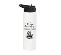 Reading Books Studying Learning Cute Bear Teacher Women Stainless Steel Insulated Water Bottle