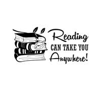 Reading Can Take You Anywhere Book Wall Decal Library Study Inspirational Quote Education Wall Sticker Classroom Kids Room Small - 28x57cm