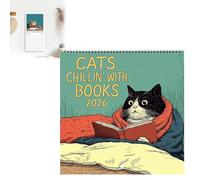 Reading Cat Calendar, Cats Chillin with Books 2026 Wall Calendar, Cat-Themed Monthly Planner, Cute Funny Cat Art Hanging Calendar, Quirky Home Decor Bookish Gift for Book Lover
