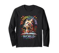 Reading Colors Our World Summer Reading Book Colorful Cat Long Sleeve T-Shirt