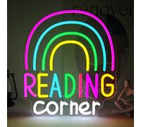 Reading Corner Neon Sign, Rainbow LED Neon Light for Wall Decor, Dimmable Acrylic Reading Nook Sign for Classroom, Library, Kids Bedroom, School Decor, USB Powered, 14.5" x 12.6"