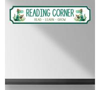 Reading Corner Personalised Street Sign Plaque - Custom Book Sign Gift for Kids, Adults, Nursery, Bedroom, Living Room Decor (Dinosaur, Acrylic - Medium 390mm x 85mm)