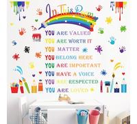 Reading Corner Rainbow Wall Decals Handprint Kids Inspirational Quotes Peel and Stick Wall Art Stickers for Reading Room Classroom Kids Room Daycare Wall Decor