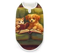Reading Day Cat And Puppy Dog And Cat Clothes Pet Summer Sleeveless T Shirt Basic Vest S