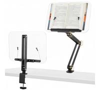 Reading Desk Clamp Book Stand, 360° Adjustable, Height and Angle Adjustable Cookbook Stand, Foldable Aluminum Alloy Desktop Recipe Holder for Tablet, Sheet Music, Bible