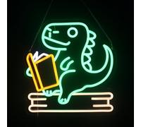 Reading Dinosaur Neon Sign, Book Lover Led Neon Light, Bookish LED Sign, Bookworm Reading Club Light, Kid's Room Decor, Game Room Wall Art, Christmas & Birthday Gifts