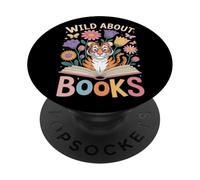 Reading Enthusiast Book Lover Tiger Cute Flowers PopSockets Adhesive PopGrip