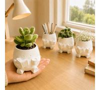 Reading Figure Desk Organizer, Cute White Succulent Planter & Pen Holder for Office Desk, Aesthetic Desktop Decor for Book Lovers & Home Study Table