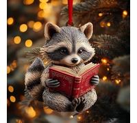 Reading Fox Ornament, Handmade Fox Raccoon Reading Books Ornaments for Christmas Tree, 2D Farmhouse Accent, for Book Lovers, Animal Enthusiasts & Collectors, (C)