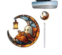 Reading Ghost Halloween Decoration 2D Acrylic Ghost Lying On The Moon Reading A Book Pendant, Halloween Hanging Ornament For Indoors, Outdoors, Fireplaces, Backpacks, Doors, Cars, And Walls