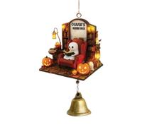 Reading Ghost Wind Chime, 2D Acrylic Ghost Ornament With Metal Bell, Halloween Ghosts Decorations, Book Lovers Gift