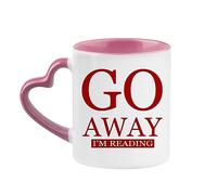 Reading Gift, Go Away I'm Reading, Heart Handle Coffee, Tea Mug. (Pink)