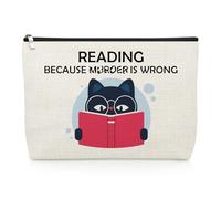 Reading Gifts Cat Lover Makeup Bag Thank You Gifts for Teacher Librarian Book Lovers Writer Reader Bookworm Bookish Novelty Cat Cosmetic Bag Friendship Presents Christmas Birthday Present Travel Pouch