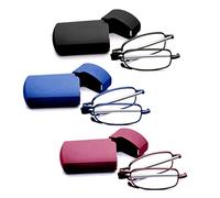 Reading Glasses for Men Women Pocket Purse Compact Hard Case Foldable Reading Glasses Blue Light Glasses Spring Hinge, Opt 02: Black, Blue and Red with Hard Cases, Estándar