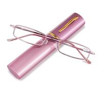 Reading Glasses Slim Pen Reading Glasses Blue Light Blocking Metal Readers In Tube Case Superlight Spring Hinge Pocket Portable Eyewear Thin Travel Eyeglasses 1.0+ 1.5+ 2.0+ 2.5+ 3.0+(Pink,2.0 x)