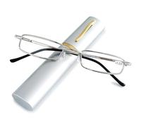 Reading Glasses Slim Pen Reading Glasses Blue Light Blocking Metal Readers In Tube Case Superlight Spring Hinge Pocket Portable Eyewear Thin Travel Eyeglasses 1.0+ 1.5+ 2.0+ 2.5+ 3.0+(Silver,2.5 x)