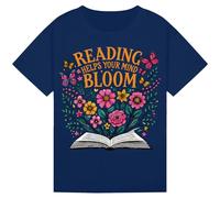 Reading Helps Your Mind Bloom - Book Lover T-Shirt for Kids, Girls, Boys, Men & Women | World Book Day Floral Reading Tee | Cute Literary Gift Navy L