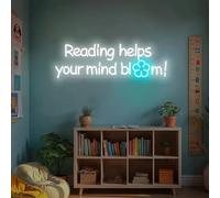 Reading Helps Your Mind Bloom Neon Sign, Inspirational Classroom LED Light, Neon Signs for Library Museum Bookstore Study Room Reading Room Bookish Decoration