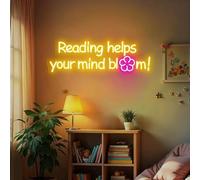 Reading Helps Your Mind Bloom Neon Sign, Inspirational Classroom LED Light, Neon Signs for Library Museum Bookstore Study Room Reading Room Bookish Decoration