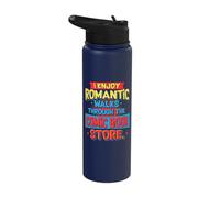Reading I Enjoy Romantic Walks Through The Comic Book Store Stainless Steel Insulated Water Bottle